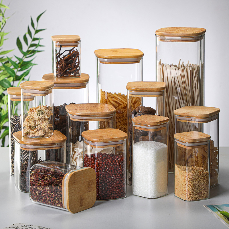Tin Container Lid - Bamboo Glass Tins Transparent Storage Bottles
