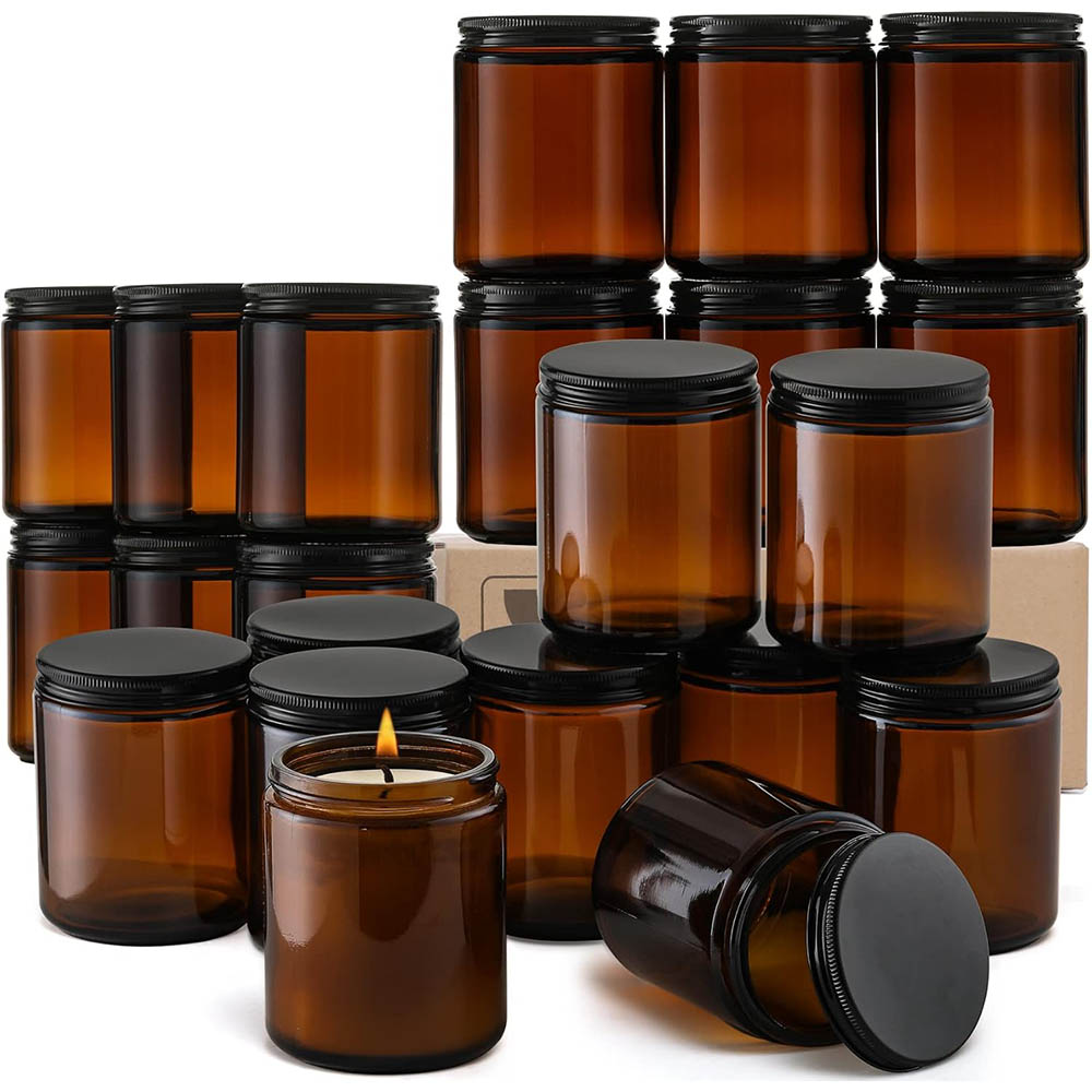 8oz Amber Glass Jars with Blac - Candle Making Jars With Lids review and price