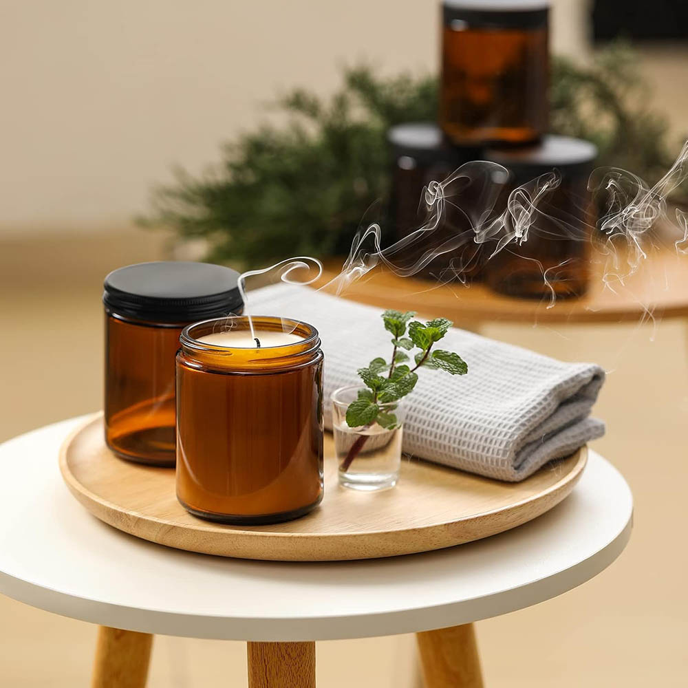 8oz Amber Glass Jars with Blac - Candle Making Jars With Lids review and price